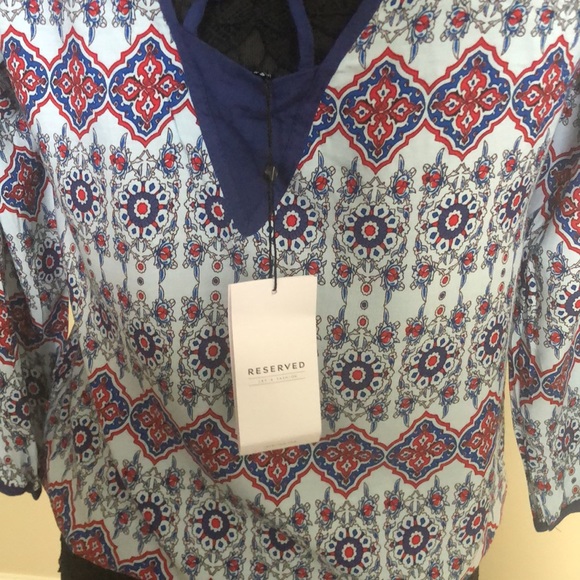 Reserved navy with pattern blouse, open back - Picture 4 of 4